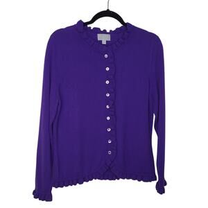Pure Collection 100% Cashmere Purple Ruffle Cardigan Sweater Size 12
